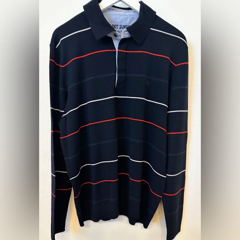 Saint James Men’s Striped Wool Blend Knit Polo Sweater XL Made in France